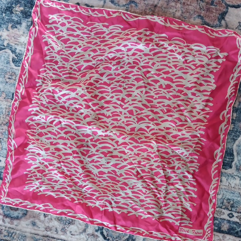 Vintage BLOCH FRERES Pink and White Silk Scarf